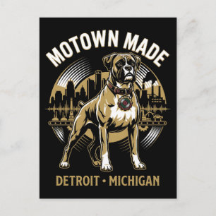 Postal Motown Made Detroit Boxer Dog Labor & Orgullo Musi