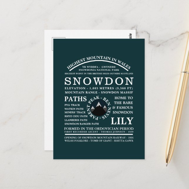 Postal Mount Snowdon, información sobre la expedición a l (Anverso/Reverso In Situ)