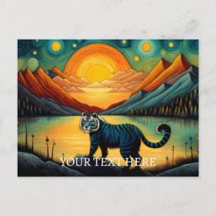 Postal Mountain Sunset Lake View Tiger