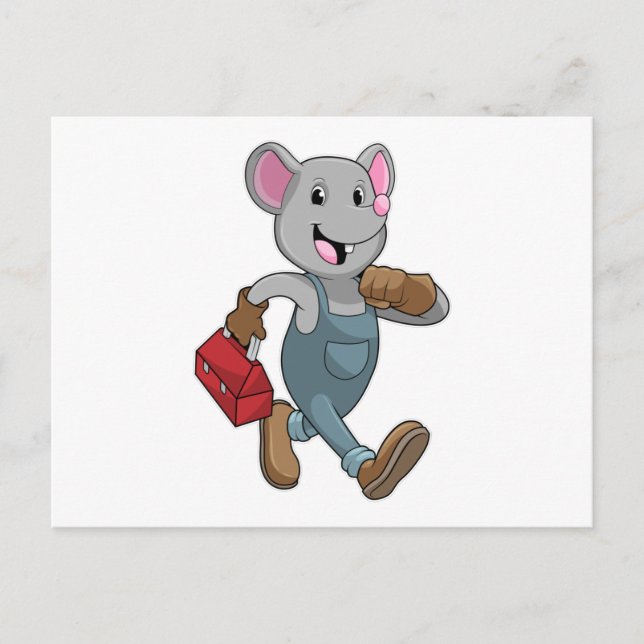 Postal Mouse como Handyman con Cuadro de herramientas (Anverso)