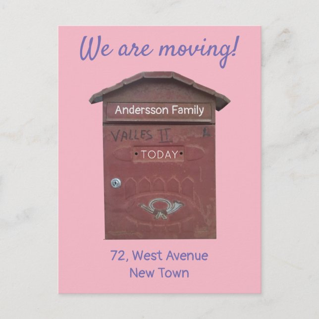 Postal Mover texto Personalizado de buzón rojo de Invitac (Anverso)