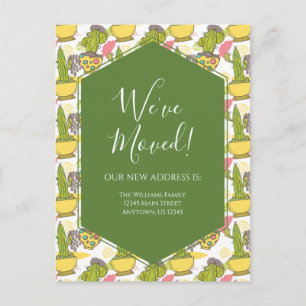 Postal Moving Announcement Potted Cactus Green Yellow