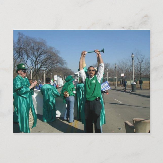 Postal Mow-Bama (Obama) marcha con los guardas del jardín (Anverso)