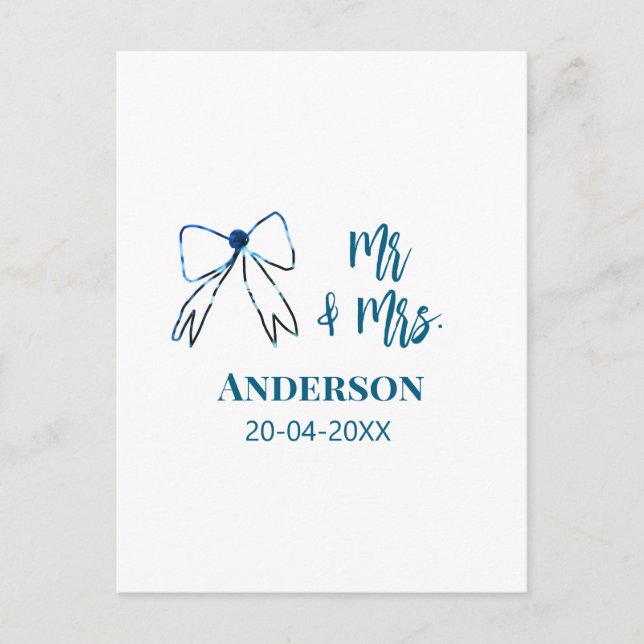 Postal Mr & Mrs agregar nombre fecha favor de boda lazo a (Anverso)