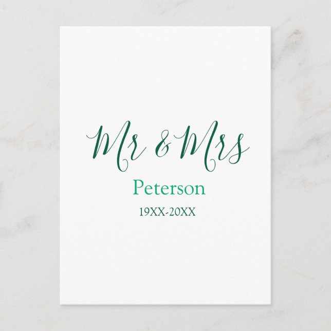 Postal Mr & Mrs last name married year wedding engagement (Anverso)