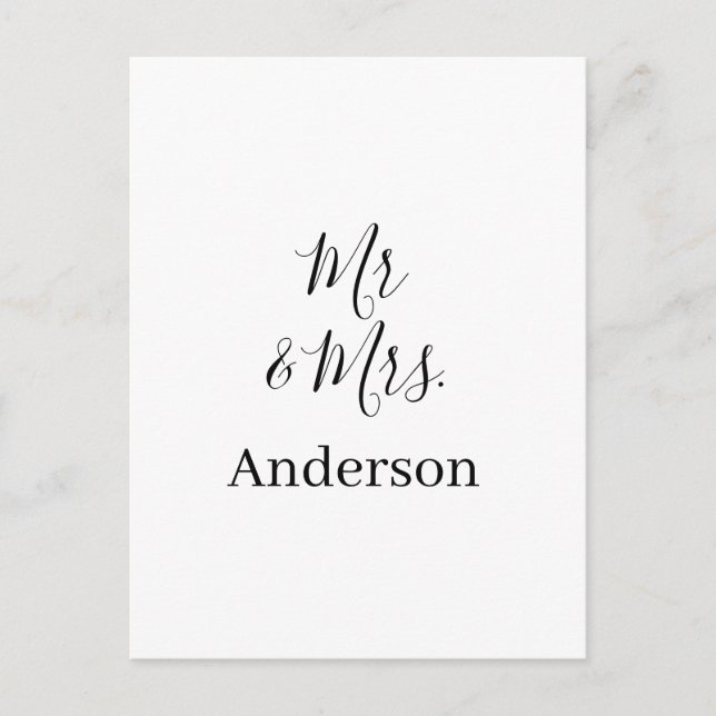 Postal Mr y Mrs agregar apellido fecha año favor de boda  (Anverso)