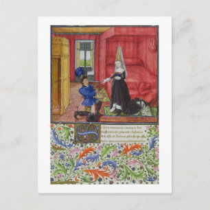 Postal Ms 2617 El escriba dedicando La Teseida a un trozo