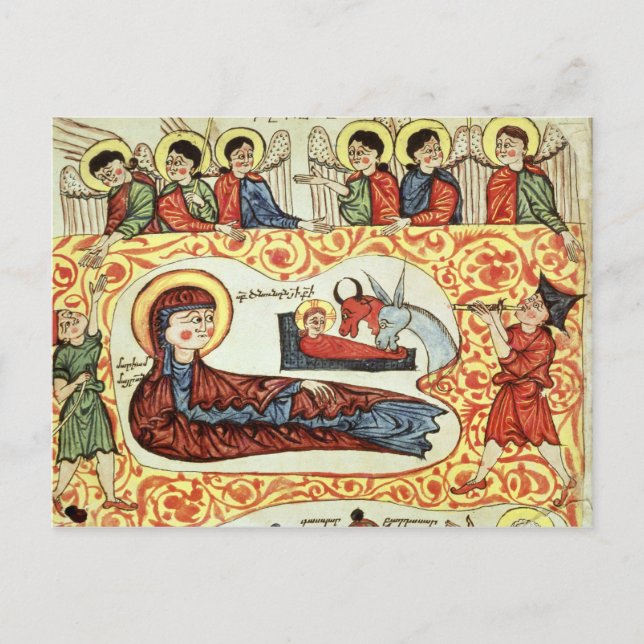 Postal Ms 404 fol.1v La Natividad, de un Evangelio (Anverso)