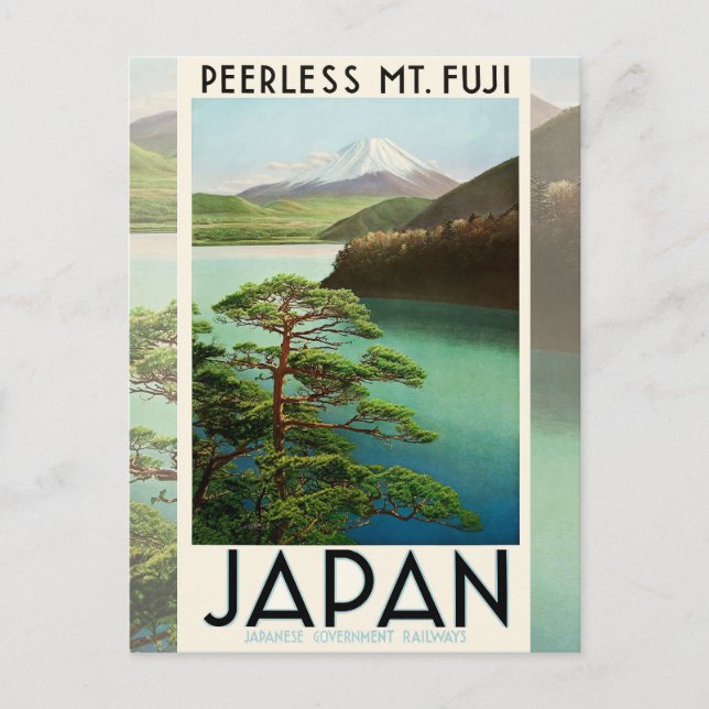 Postal Mt Fuji Japón Afiche de Viaje Arte de época (Anverso)