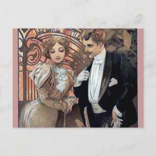 Postal Mucha coquetea mujer hombre amor romántico
