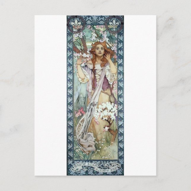 Postal Mucha mujer Art Deco florece la primavera (Anverso)