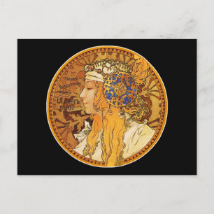 Postal Mucha - Mujer con joyas - Arte vintage