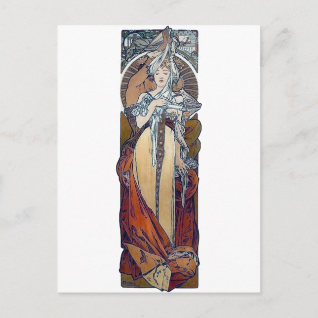 Postal Mucha París 1900 mujer arte deco (Anverso)