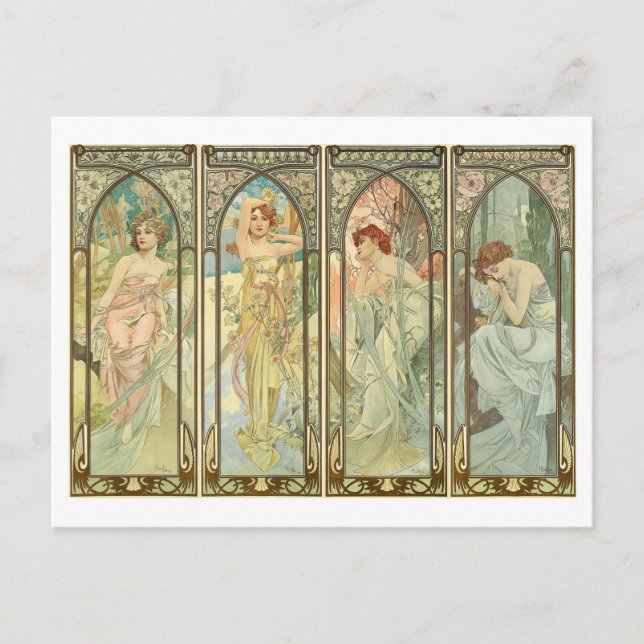 Postal Mucha, Tiempos de las Temporadas, Art Nouveau (Anverso)