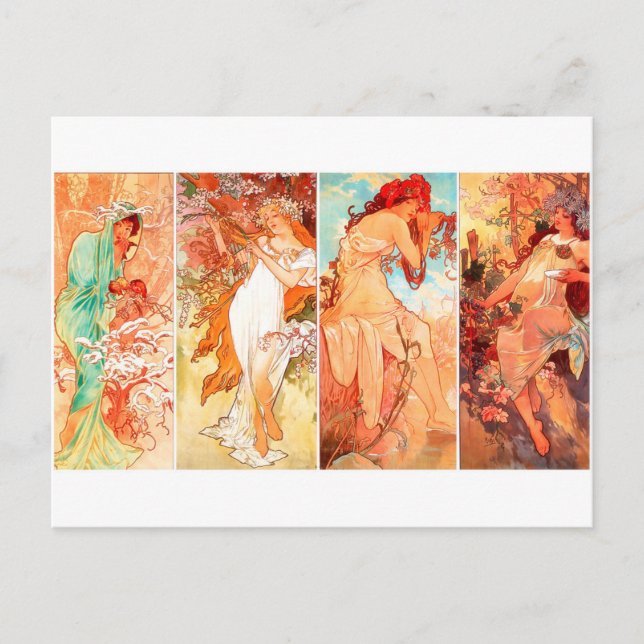 Postal mucha vintage de Seasons (Anverso)