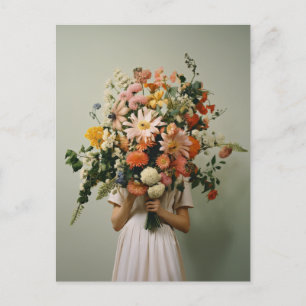 Postal Muchacha de flores silvestres