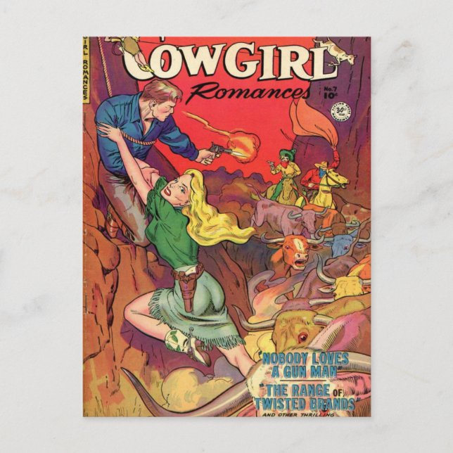 Postal Muchacha de vaca con vestido verde