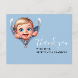 Postal Muchacho Bebé Buscando en Baby Shower Gracias