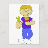 Muchacho del dibujo animado con las patatas fritas