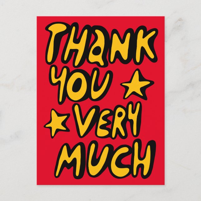 Postal MUCHAS GRACIAS Letras Burbuja Amarillo Rojo (Anverso)