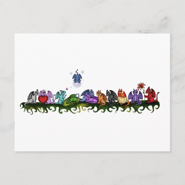 Postal muchos dragones lindos (Anverso)