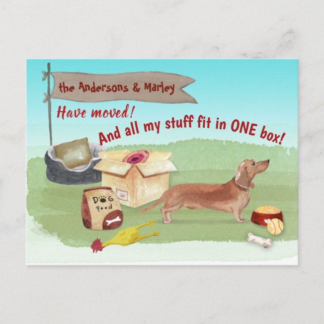 Postal Mudando juguetes marrones de perro de Dachshund en (Anverso)