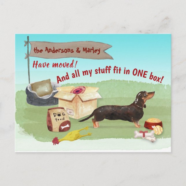 Postal Mudándose Juguetes de perro de Dachshund Negros Nu (Anverso)