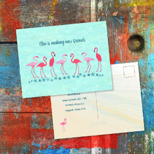 Postal Mudarse a los Trópicos Amigos Flamingo Nueva Direc