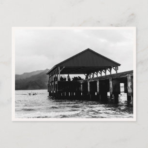 Postal Muelle de Hanalei Kauai Hawaii Foto en Blanco y Ne