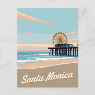 Postal Muelle de la playa de Santa Mónica Arte Vintage