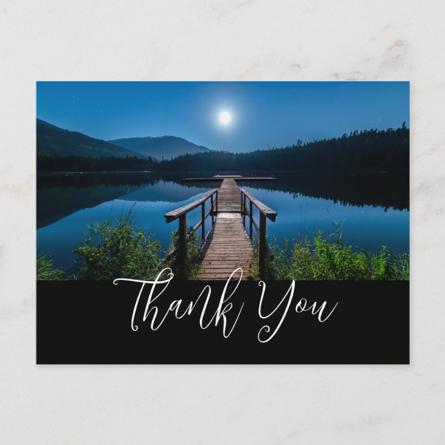 Postal Muelle de noche bajo una luna llena Gracias (Anverso)