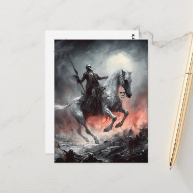 Postal Muerte en un caballo pálido arte de la IA macabra (Anverso/Reverso In Situ)