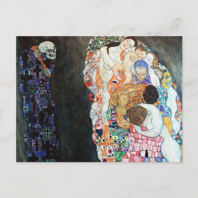 Postal Muerte y pintura de la vida de Gustav Klimt (1908) (Anverso)