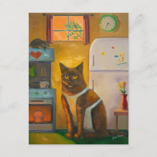 Postal Muffin de gato en la cocina de una cabaña