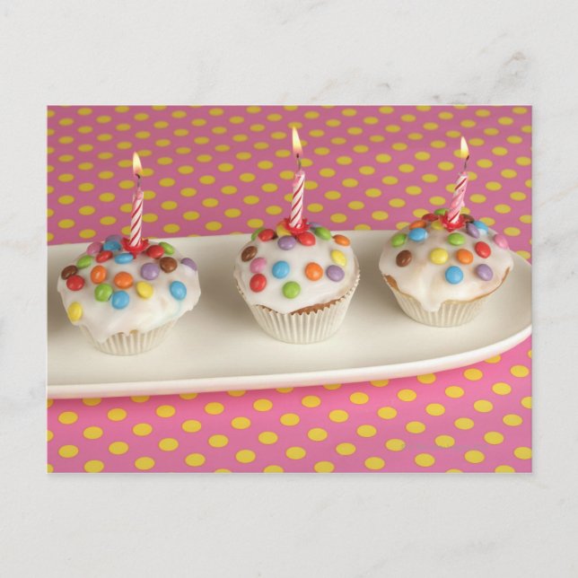 Postal Muffins de cumpleaños con hielo, rociadores y (Anverso)
