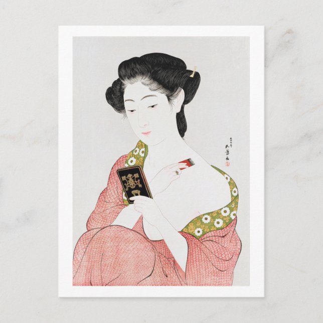 Postal Mujer a maquillaje, Goyō Hashiguchi (Anverso)
