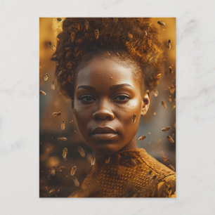 Postal Mujer Abeja vestida con oro