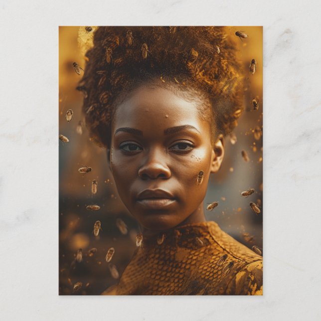 Postal Mujer Abeja vestida con oro (Anverso)
