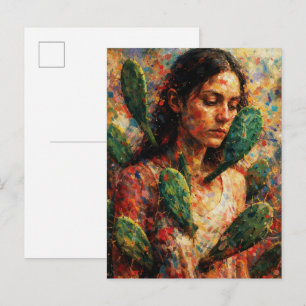 Postal Mujer Abrazando Cactus Tuna Simbólica