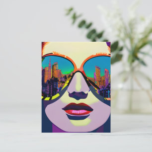 Postal Mujer abstracta con gafas de sol con reflejo de la