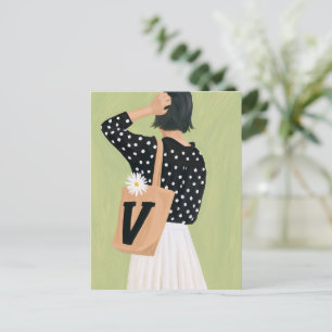 Postal Mujer Adorable en Lunares Blancos y Negros