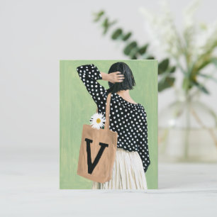 Postal Mujer Adorable en Lunares Blancos y Negros