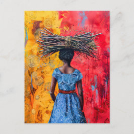 Postal Mujer africana cargando leña
