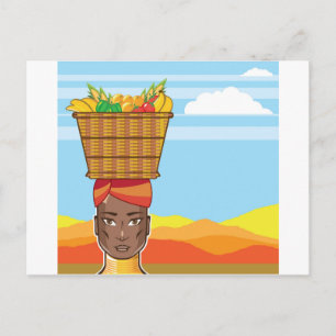 Postal Mujer africana con canasta de comida