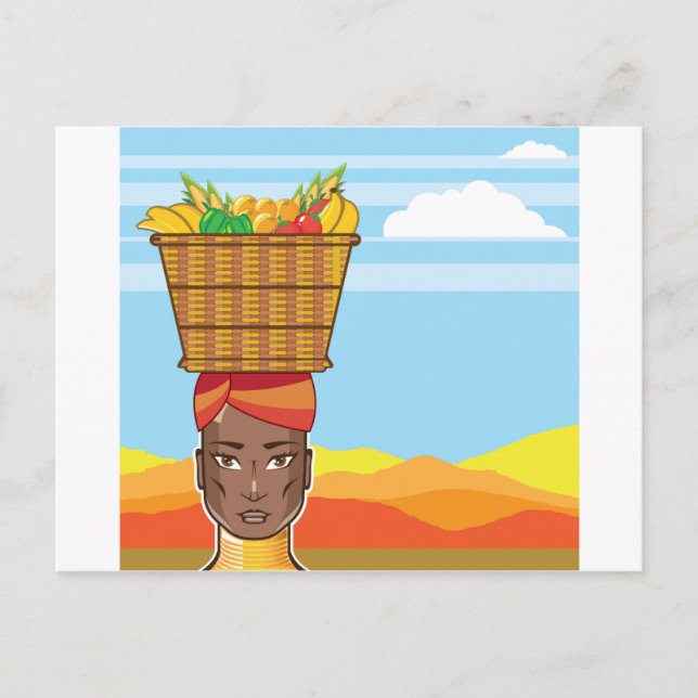 Postal Mujer africana con canasta de comida (Anverso)