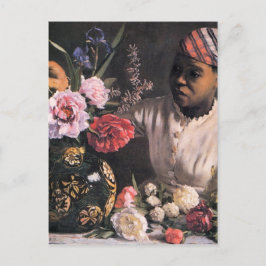 Postal Mujer africana plantando flores en una bolsa