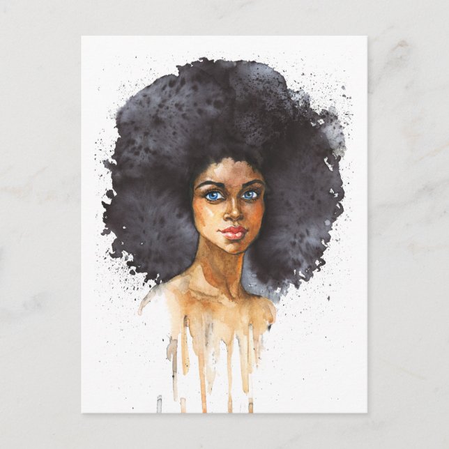 Postal Mujer africana. Retrato de moda, acuarela (Anverso)