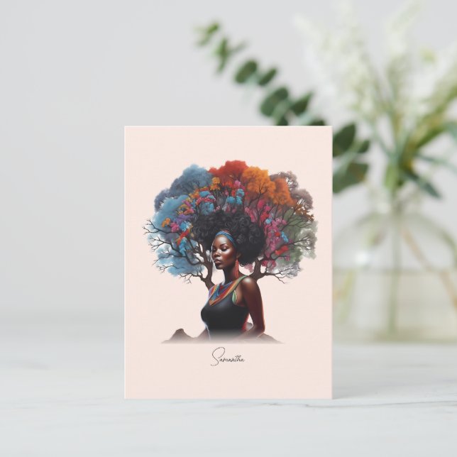 Postal Mujer afroamericana con pelo adornado con árbol (Anverso de pie)