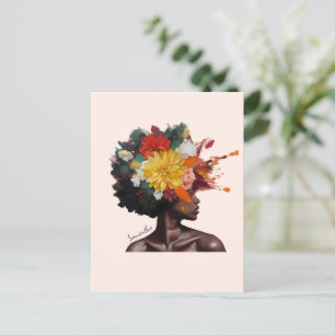 Postal Mujer afroamericana con pelo afro floral (2)