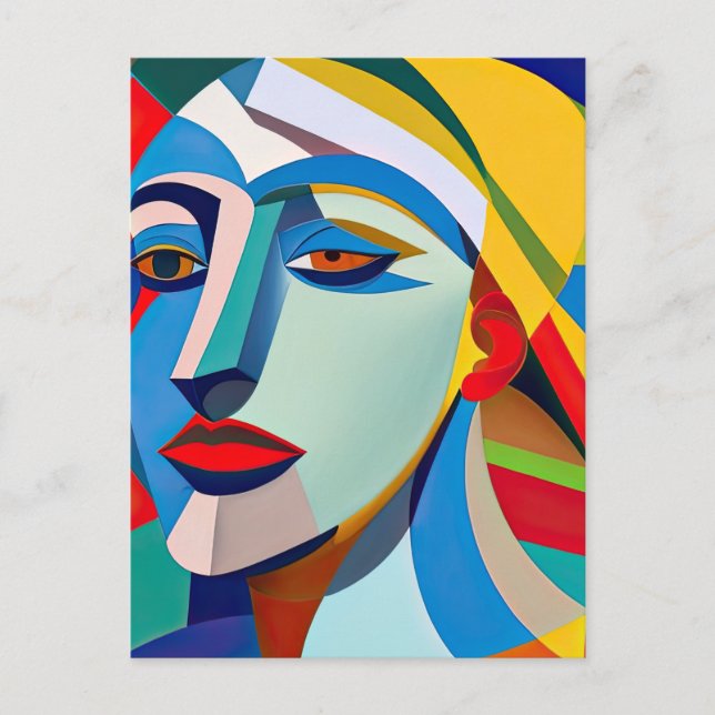 Postal Mujer al estilo del arte moderno de Picasso (Anverso)